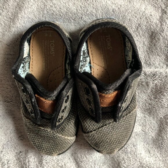 [Kid Size 6] TOMS Tiny Paseo Mid Woven Gray Sneaker Infant Shoe Unisex Canvas - Picture 3 of 6
